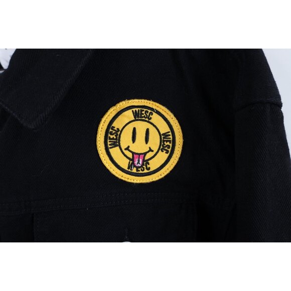 WESC Streetwear Mens Large Hardcore Happiness Smiley Face Denim Trucker Jacket - Picture 4 of 16